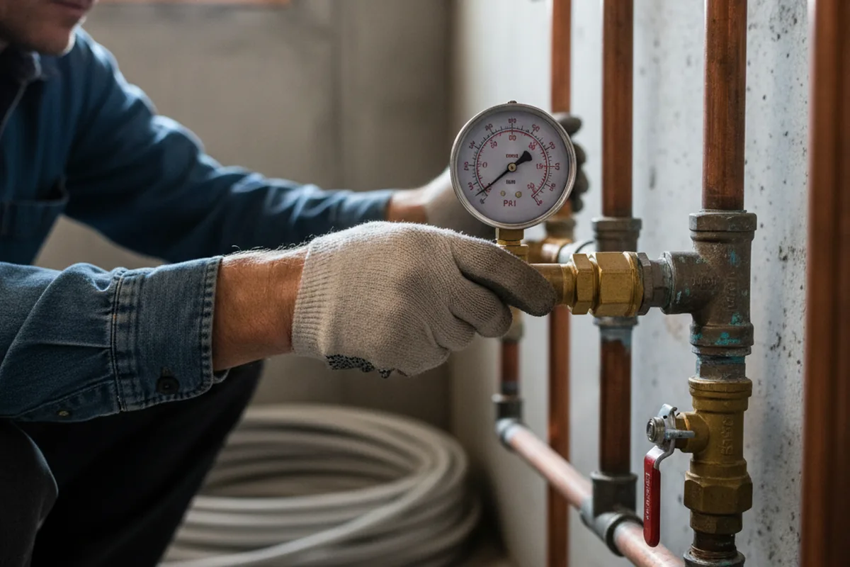 Pressure testing a repaired line during Water Line Repair in Anza